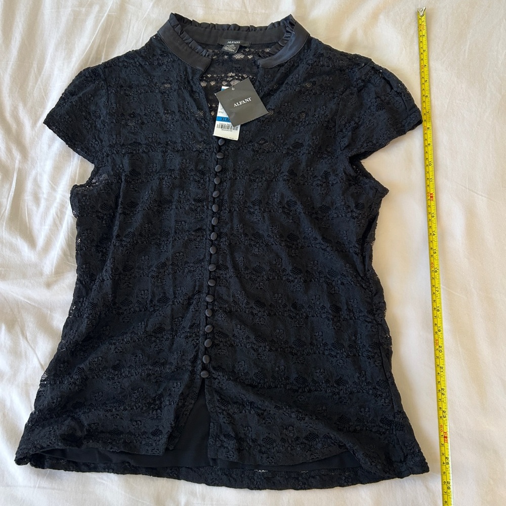 Alfani Women's Black Lace Button-Down Blouse - Picture 4 of 8